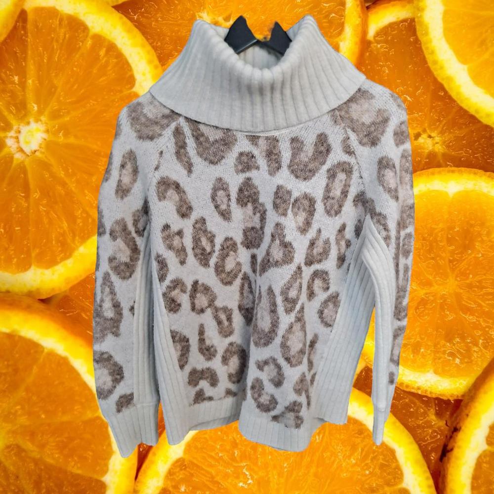 Skyes the Limit White with Leopard Print Cowl Neck Sweater Size Medium